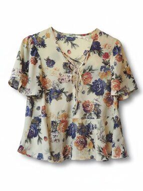 🌸 Kimchi Blue (Urban Outfitters) Floral Lace-Up Peplum Blouse 🌸